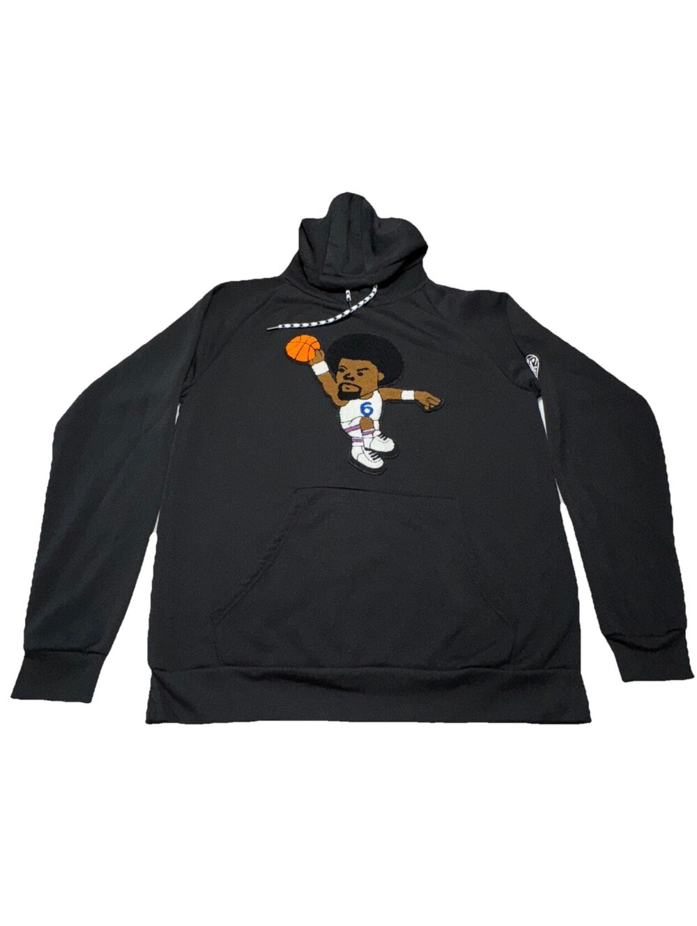 2XL Julius Erving Black Hoodie Dr. J NBA Embroidered Front Basketball Hoodie